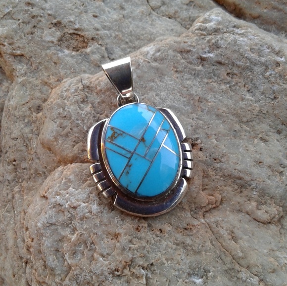 Jewelry | Sterling Silver Turquoise Inlaid Pendant | Poshmark